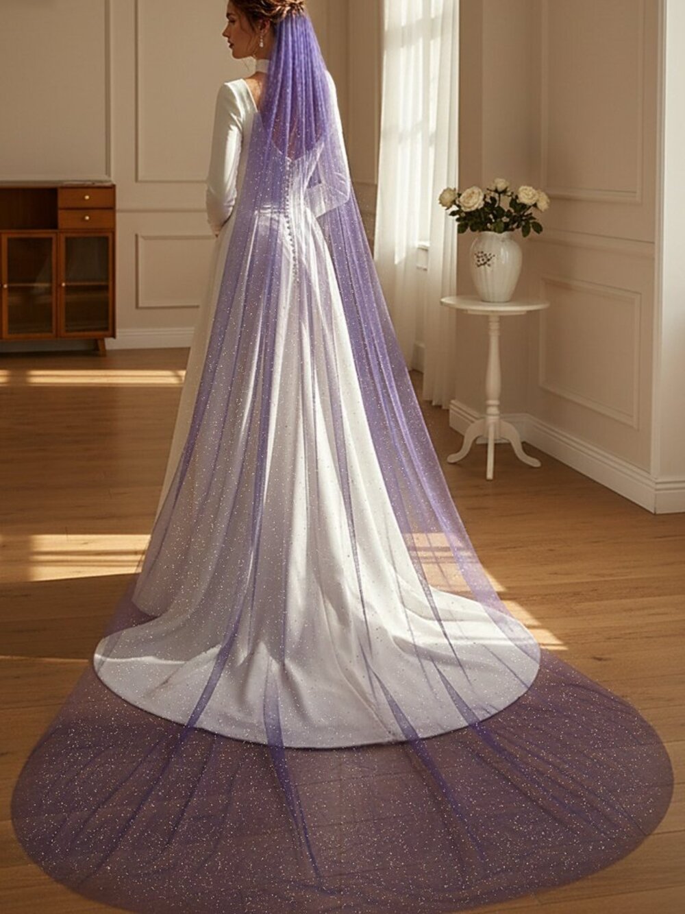 Sparkly Purple Celestial Tulle Wedding Veil Comb